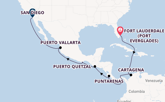Central America from Fort Lauderdale (Port Everglades), Florida, USA with the Eurodam