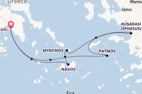 Eastern Mediterranean from Athens (Piraeus), Greece with the Evrima