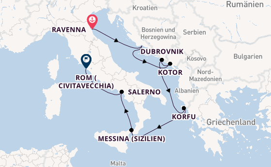 Mittelmeer ab Ravenna, Italien auf der Norwegian Gem