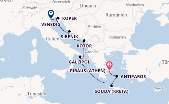 Östliches Mittelmeer ab Piräus (Athen), Griechenland auf der Silver Dawn