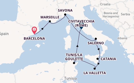 Westelijke Middellandse Zee vanaf Barcelona, Spanje met de Carnival Sunshine