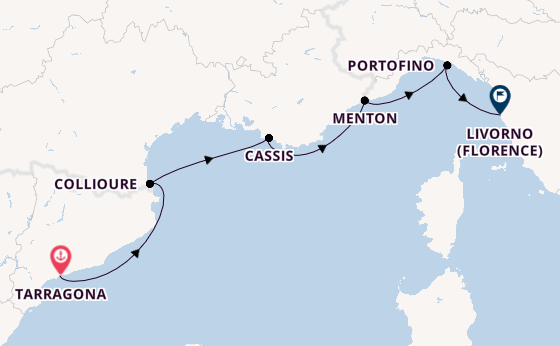 Westelijke Middellandse Zee vanaf Tarragona, Spanje met de L'Austral