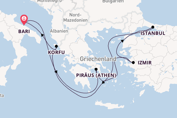 Mittelmeer ab Bari, Italien auf der MSC Orchestra 