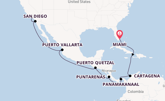 Midden-Amerika vanaf Miami, Verenigde Staten met de Silver Dawn