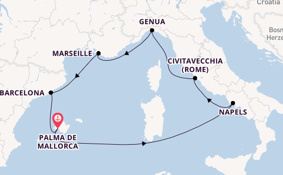 Westelijke Middellandse Zee vanaf Palma de Mallorca, Mallorca, Spanje met de Costa Toscana