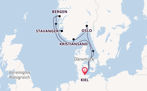 Norwegen ab Kiel, Deutschland auf der Mein Schiff Flow