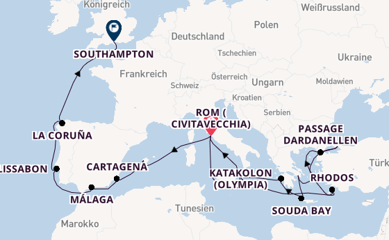 Mittelmeer ab Civitavecchia (Rom), Italien auf der Queen Victoria