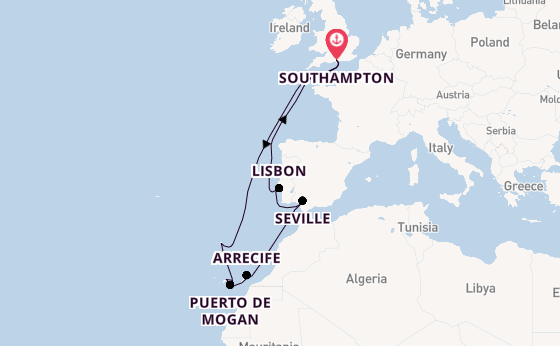 Canary Islands from Southampton, England with the Arcadia