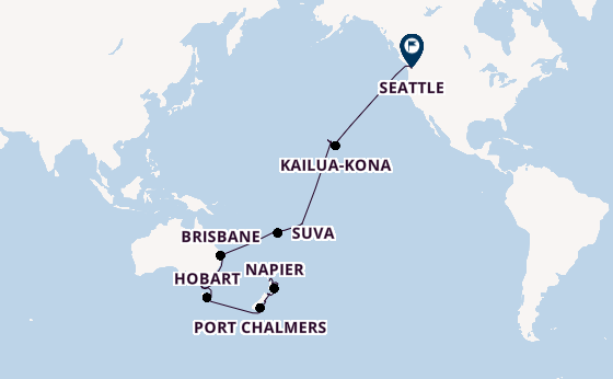 Transpacifisch vanaf Auckland, Nieuw-Zeeland met de Noordam