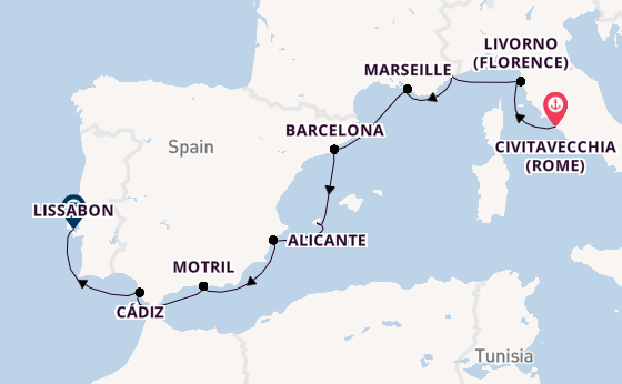 Westelijke Middellandse Zee vanaf Civitavecchia (Rome), Italië met de Norwegian Viva