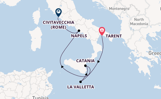 Westelijke Middellandse Zee vanaf Tarent, Italië met de Costa Serena