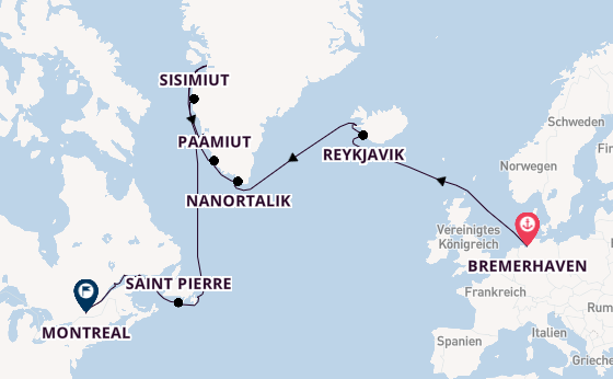 Transatlantik ab Bremerhaven, Deutschland auf der Amadea