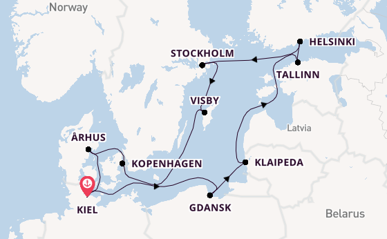 Oostzee vanaf Kiel, Duitsland met de Mein Schiff 1