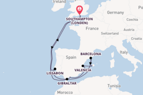 Cruise naar Southampton (Londen) via Gibraltar