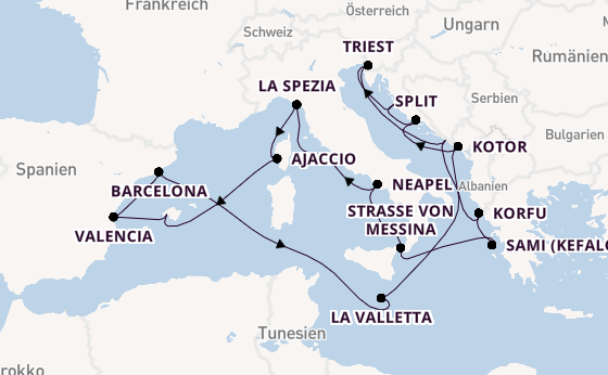 Mittelmeer ab Civitavecchia (Rom), Italien auf der Queen Elizabeth