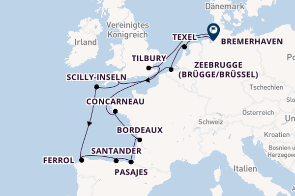England ab Cuxhaven Steubenhöft auf der MS Deutschland