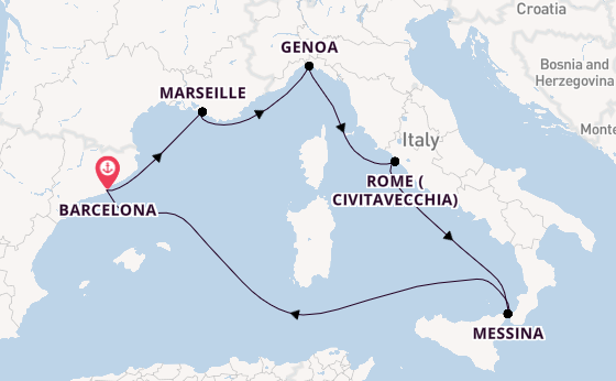 Western Mediterranean from Barcelona, Spain with the MSC World Europa