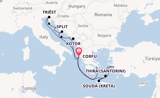 Oostelijke Middellandse Zee vanaf Corfu, Griekenland met AIDAblu