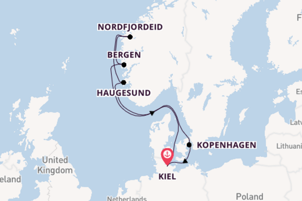 Noorwegen vanaf Kiel, Duitsland met AIDAnova