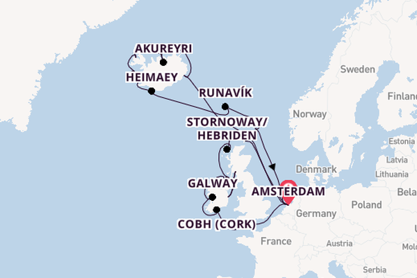 Britse Eilanden vanaf Amsterdam, Nederland met de Zuiderdam