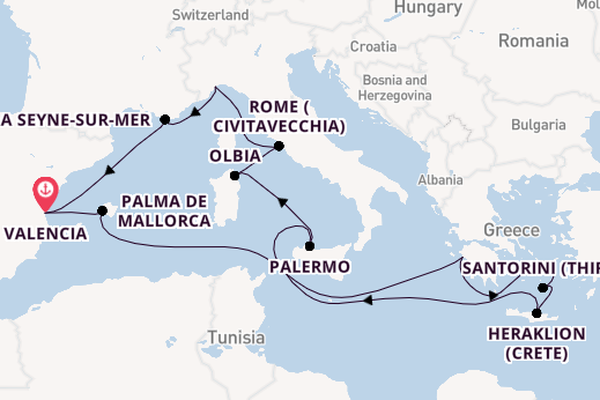 Mediterranean from Valencia, Spain with the Costa Pacifica