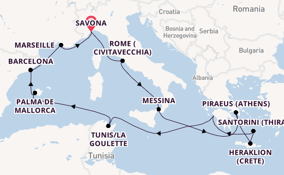 Mediterranean from Savona, Italy with the Costa Favolosa