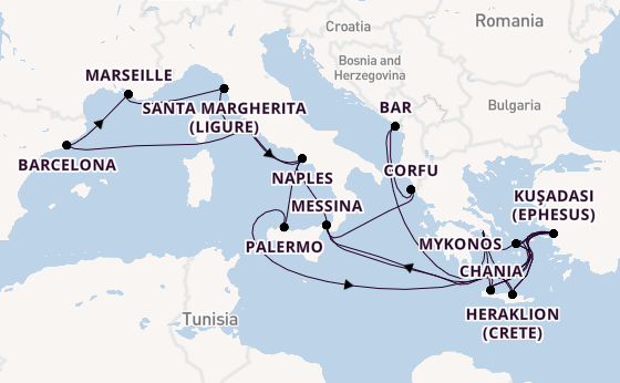 Mediterranean from Piraeus (Athens), Greece with the Sun Princess