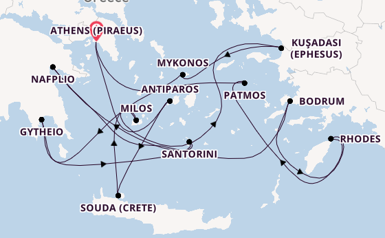 Eastern Mediterranean from Athens (Piraeus), Greece with the Silver Nova