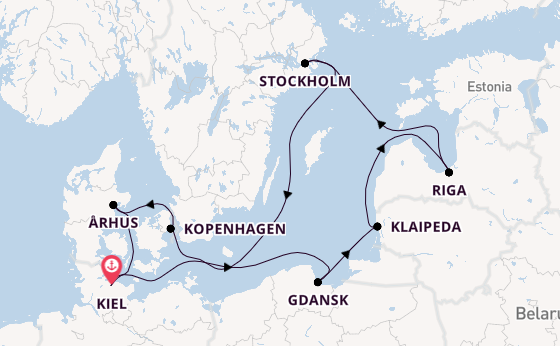 Oostzee vanaf Kiel, Duitsland met de Mein Schiff 7