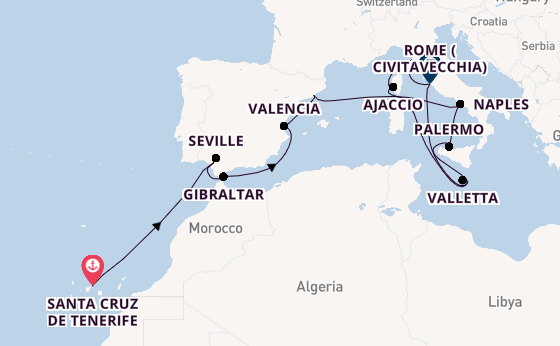 Western Mediterranean from Santa Cruz de Tenerife, Spain with the Azura