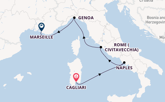 Western Mediterranean from Cagliari, Sardinia with the Costa Toscana