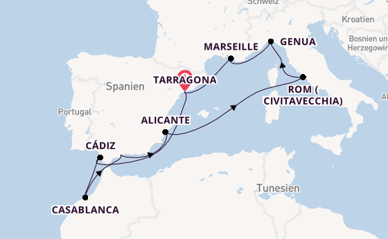 Westliches Mittelmeer ab Tarragona, Spanien auf der MSC Magnifica