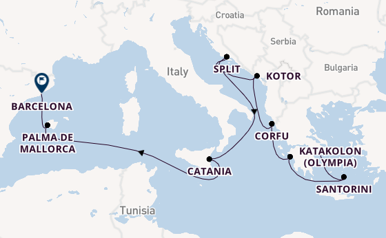 Mediterranean Sea from Athens (Piraeus), Greece with the Norwegian Pearl