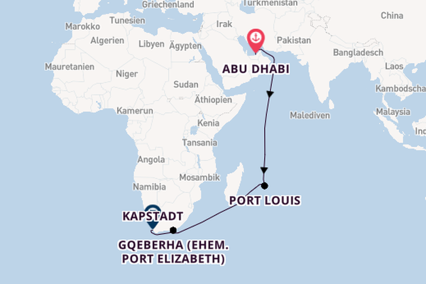 Südafrika ab Abu Dhabi, Vereinigte Arabische Emirate auf AIDAprima