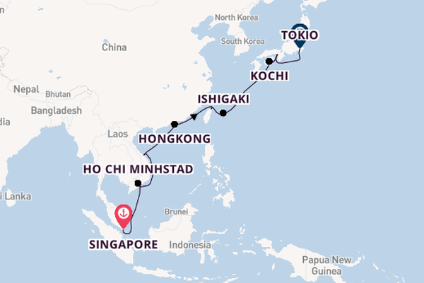 Oost-Azië vanaf Singapore, Singapore met de Diamond Princess