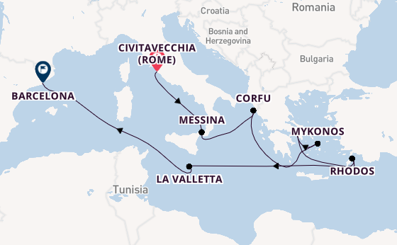 Middellandse Zee vanaf Civitavecchia (Rome), Italië met de Disney Dream
