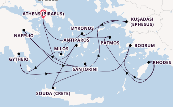 Eastern Mediterranean from Athens (Piraeus), Greece with the Silver Nova