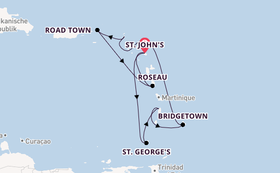 Südliche Karibik ab St. John's, Antigua und Barbuda auf der Arvia
