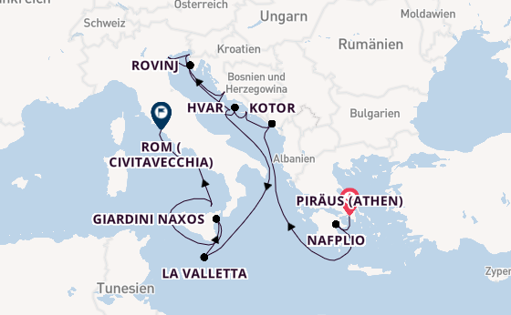 Mittelmeer ab Piräus (Athen), Griechenland auf der Seabourn Ovation