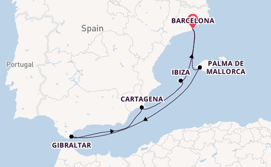 Westelijke Middellandse Zee vanaf Barcelona, Spanje met AIDAcosma