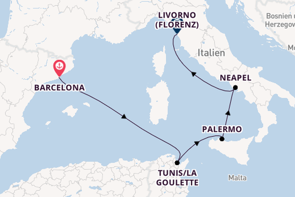 Westliches Mittelmeer ab Barcelona, Spanien auf der MSC Meraviglia