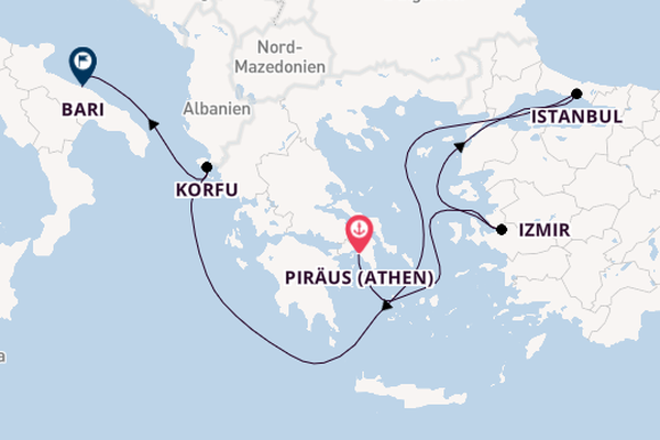 Mittelmeer ab Piräus (Athen), Griechenland auf der MSC Lirica