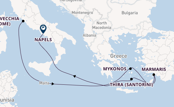 Middellandse Zee vanaf Civitavecchia (Rome), Italië met de MSC Divina