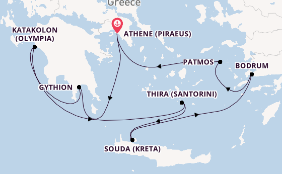 Oostelijke Middellandse Zee vanaf Athene (Piraeus), Griekenland met de Silver Nova