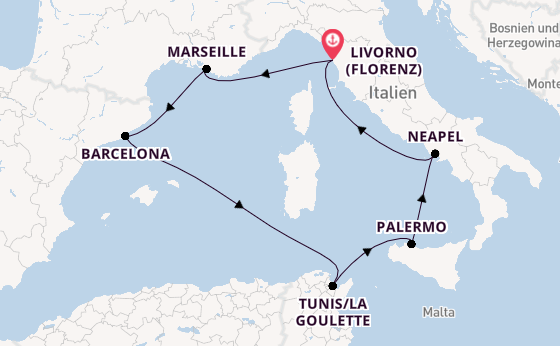 Westliches Mittelmeer ab Livorno (Florenz), Italien auf der MSC Virtuosa