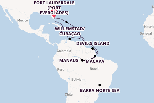 South America from Fort Lauderdale (Port Everglades), Florida, USA with the Volendam