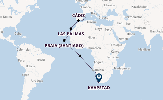 Zuidelijk Afrika vanaf Palma de Mallorca, Mallorca, Spanje met AIDAstella