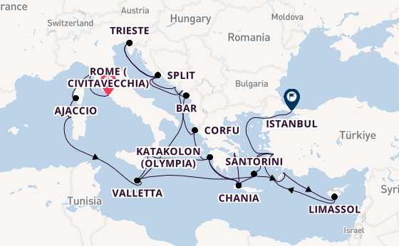 Mediterranean Sea from Rome (Civitavecchia), Italy with the Enchanted Princess