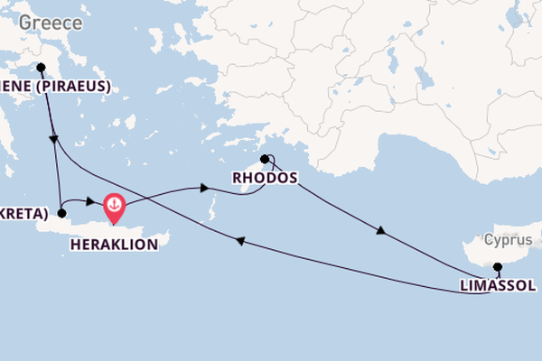 Oostelijke Middellandse Zee vanaf Heraklion, Griekenland met de Mein Schiff 5