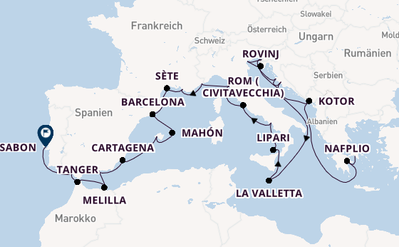 Mittelmeer ab Piräus (Athen), Griechenland auf der Seabourn Ovation